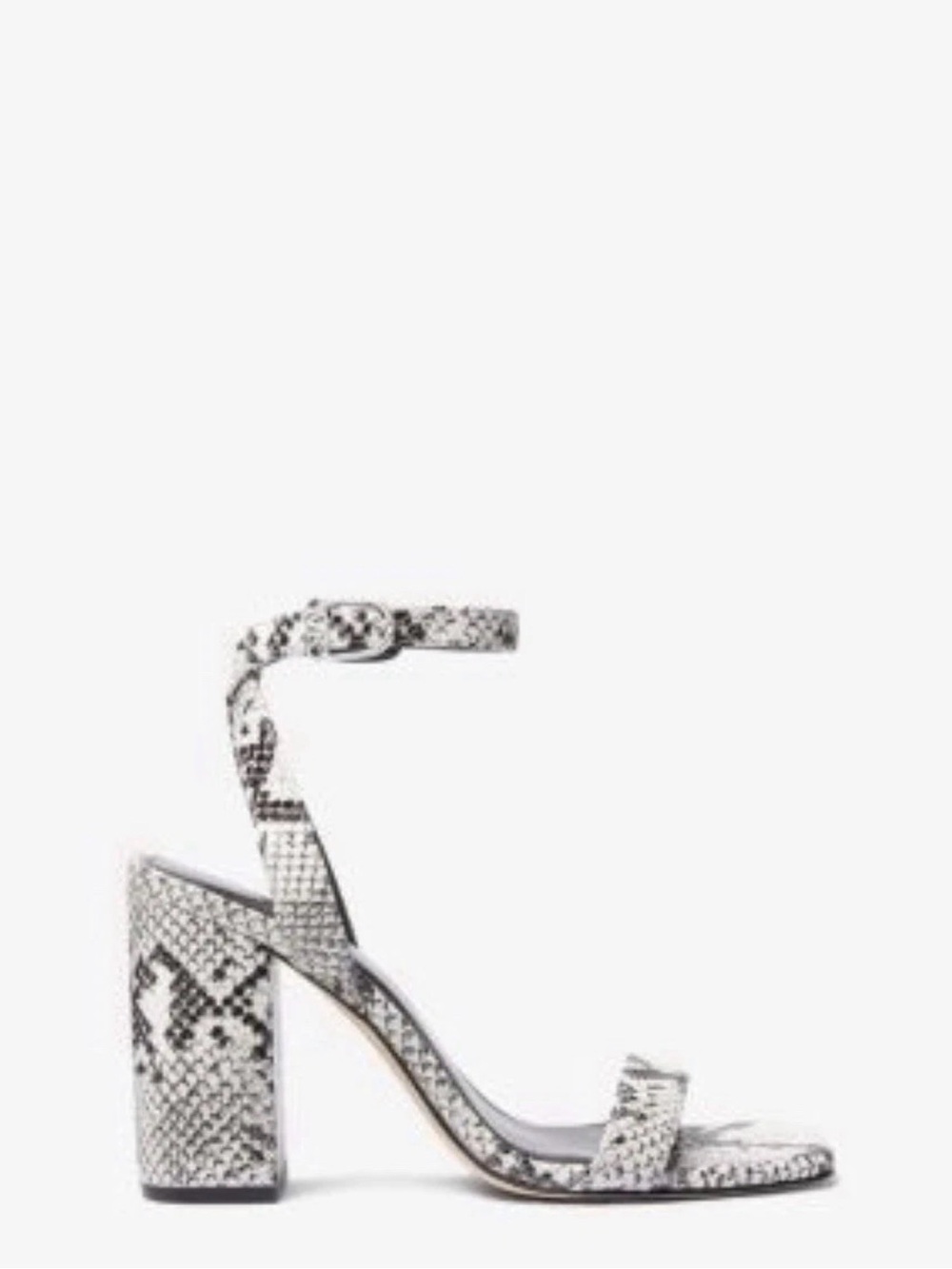 Michael Kors White and Black Snake-Print Ankle-Strap Block Heel Sandal - Picture 3 of 5